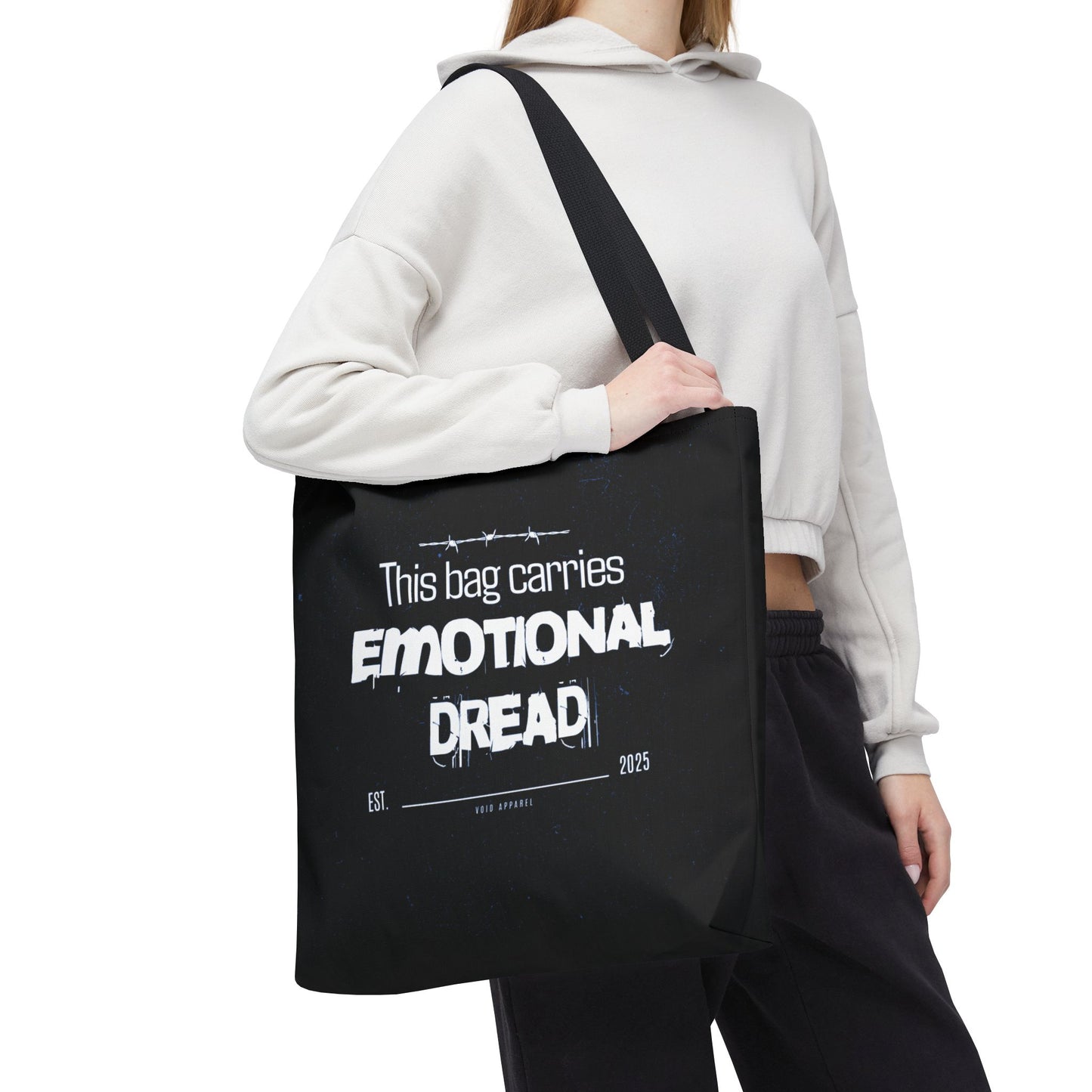 “This Bag Carries Emotional Dread” Black Tote Bag | Grunge Aesthetic Tote for Everyday Use