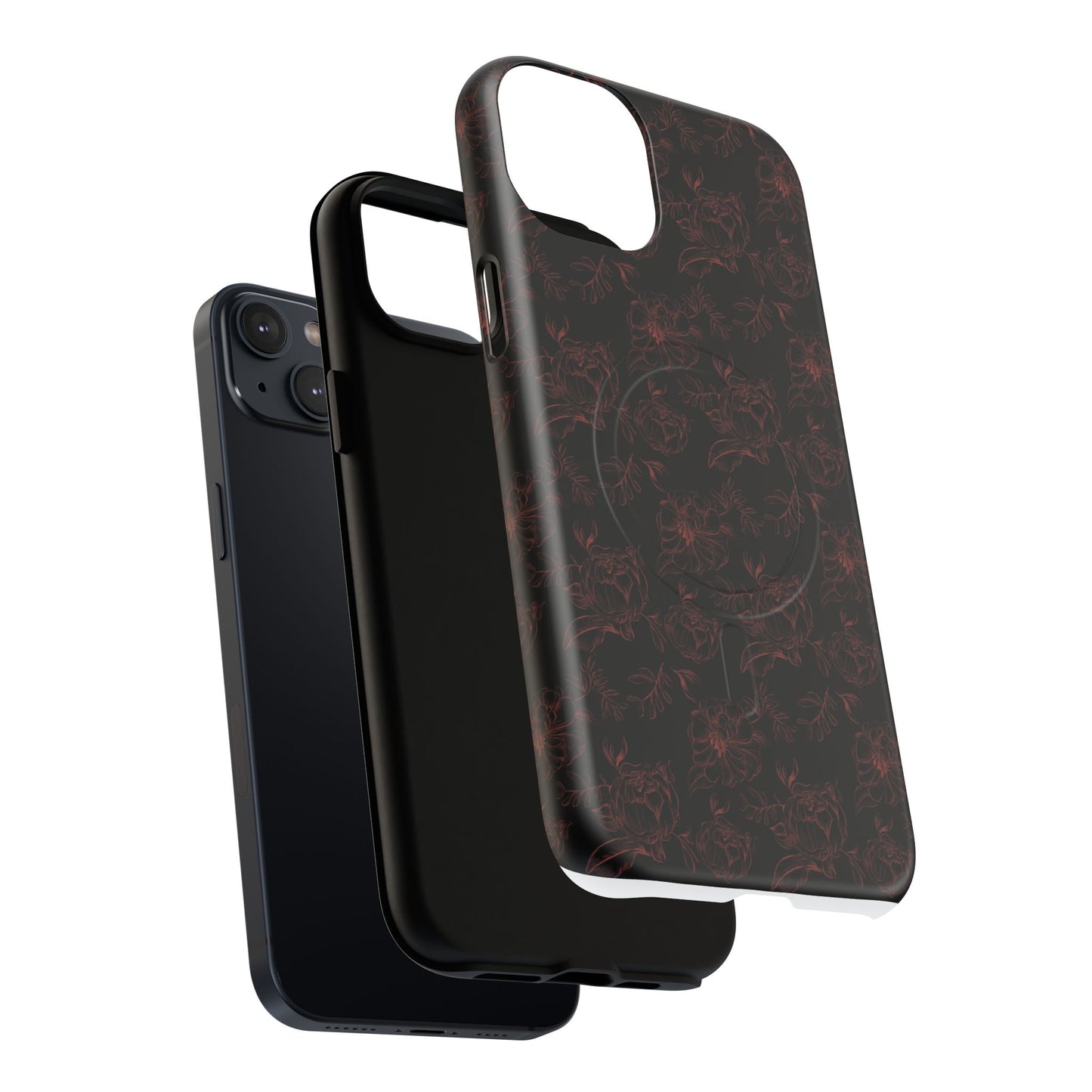 Magnetic Phone Case - Black and Red Floral Pattern iPhone Case