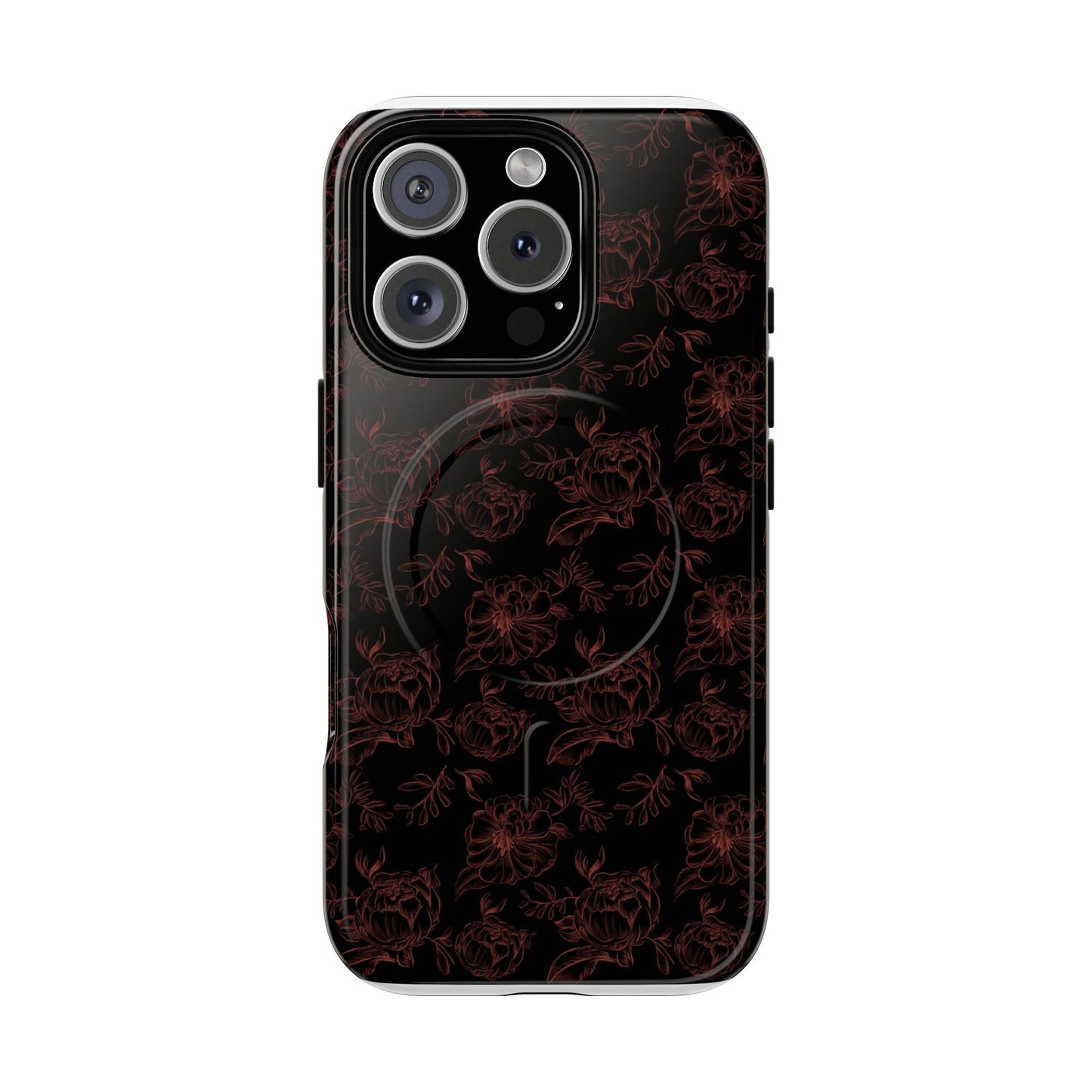 Magnetic Phone Case - Black and Red Floral Pattern iPhone Case