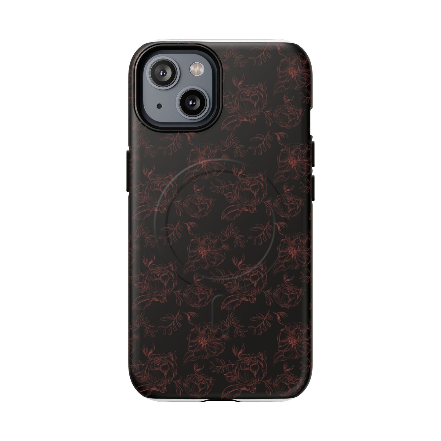 Magnetic Phone Case - Black and Red Floral Pattern iPhone Case