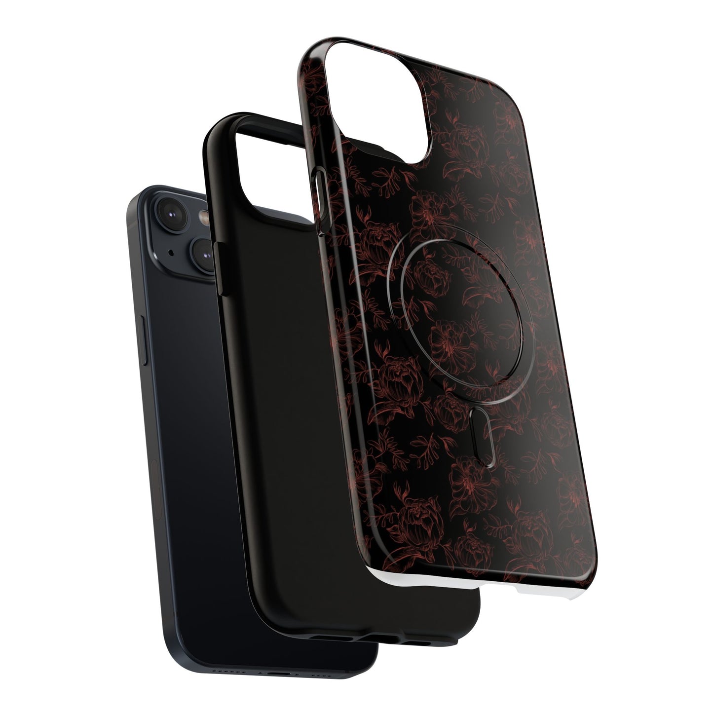 Magnetic Phone Case - Black and Red Floral Pattern iPhone Case