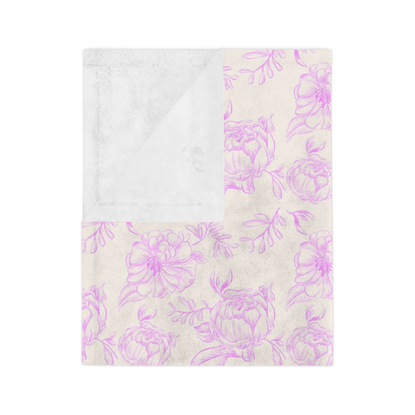 Velveteen Microfiber Blanket - Pink and White Handmade Pattern, Cozy Gift