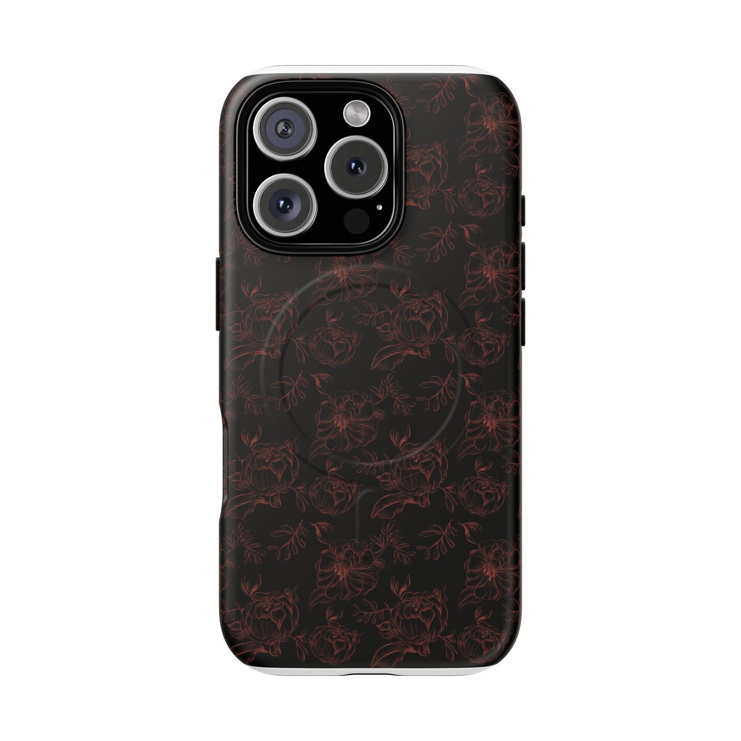Magnetic Phone Case - Black and Red Floral Pattern iPhone Case