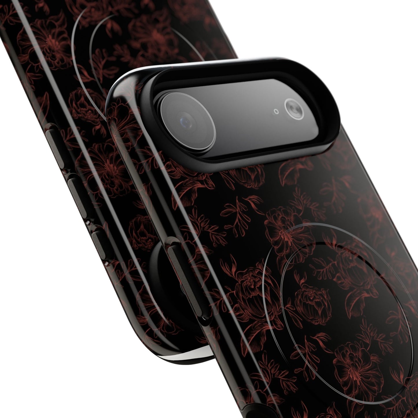 Magnetic Phone Case - Black and Red Floral Pattern iPhone Case