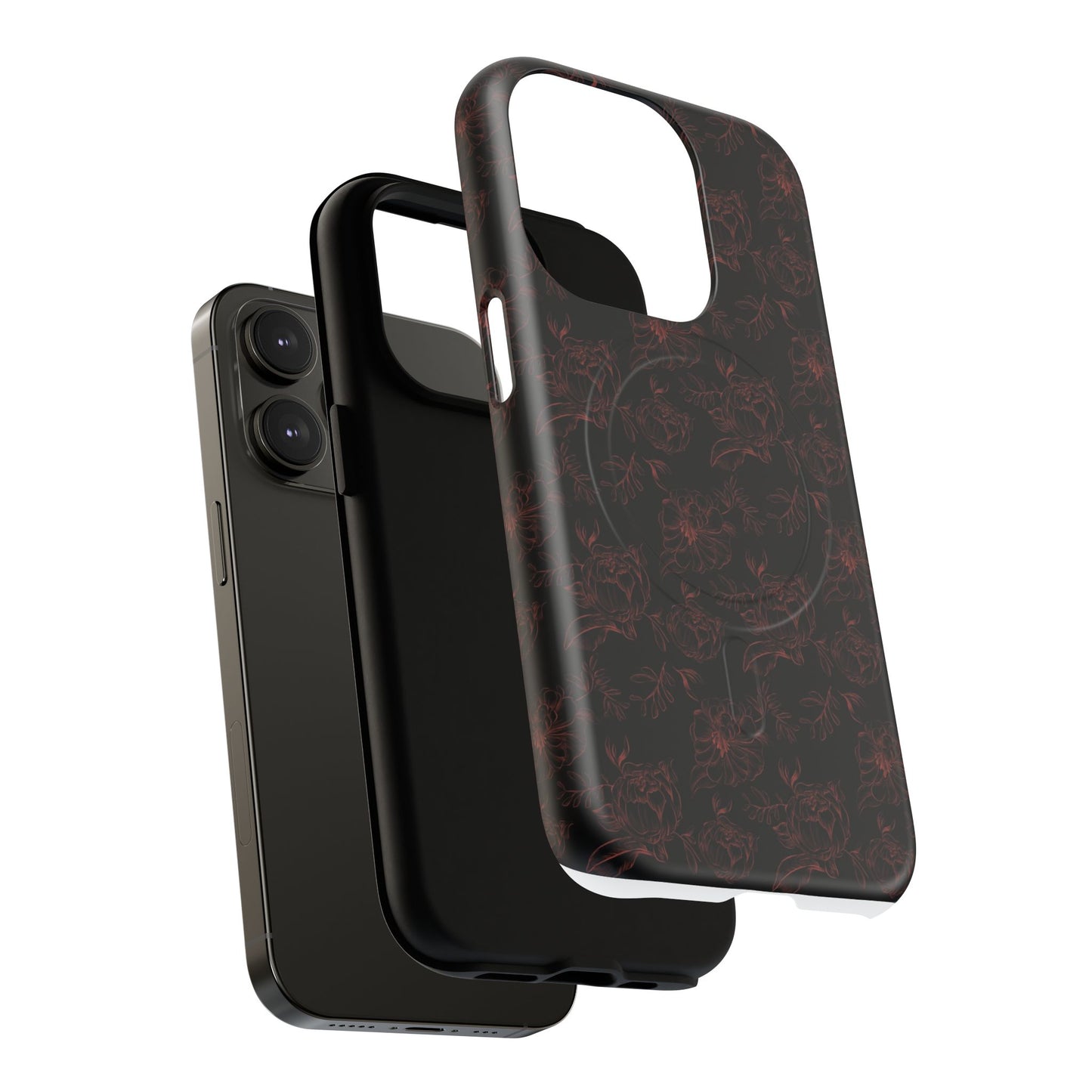 Magnetic Phone Case - Black and Red Floral Pattern iPhone Case
