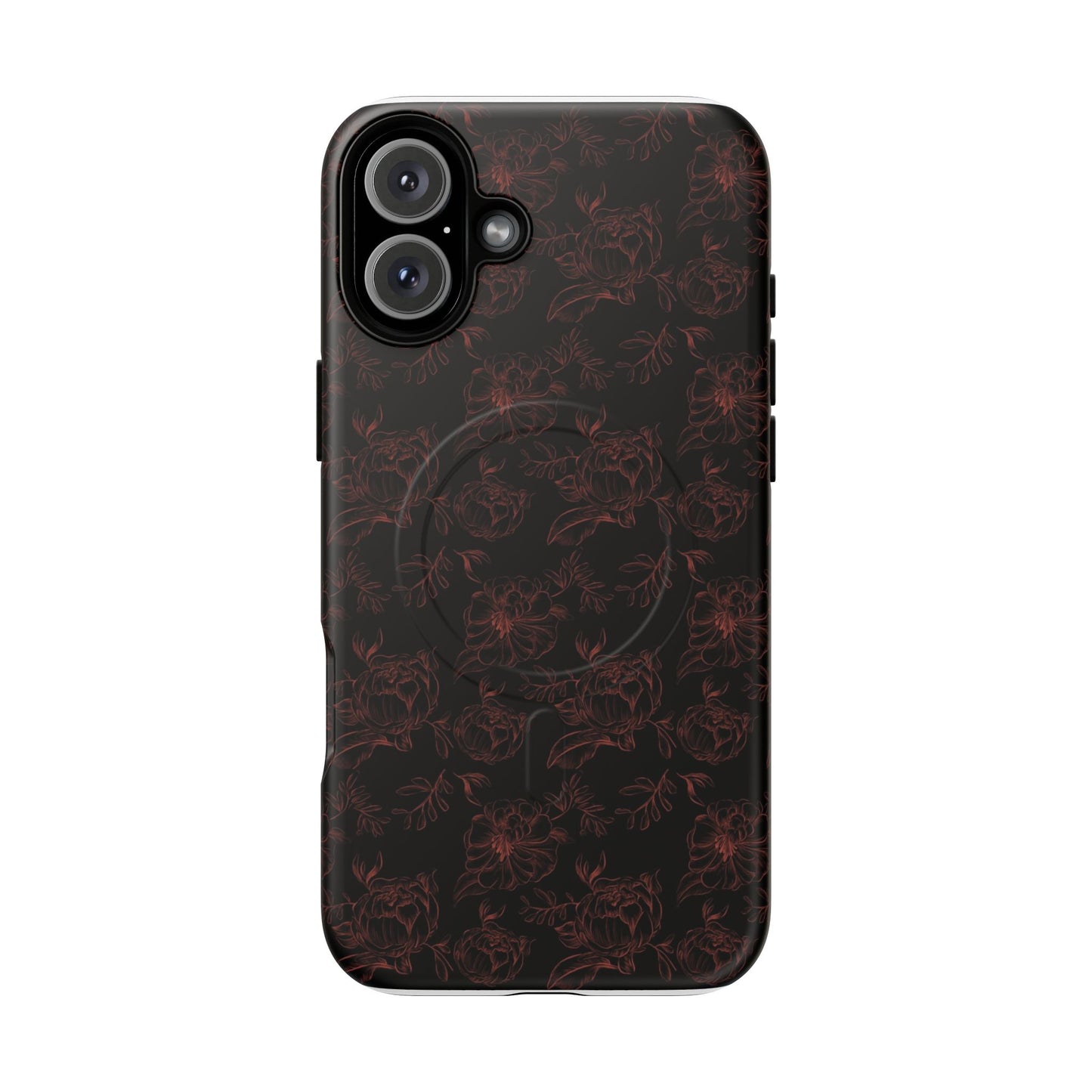 Magnetic Phone Case - Black and Red Floral Pattern iPhone Case