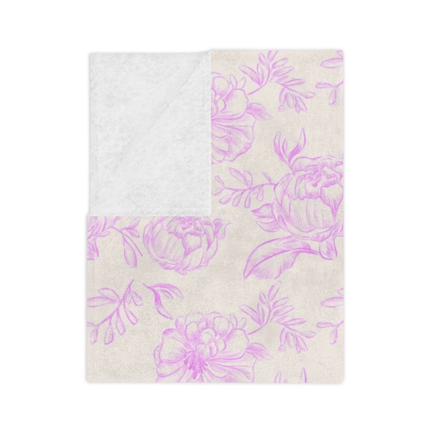 Velveteen Microfiber Blanket - Pink and White Handmade Pattern, Cozy Gift