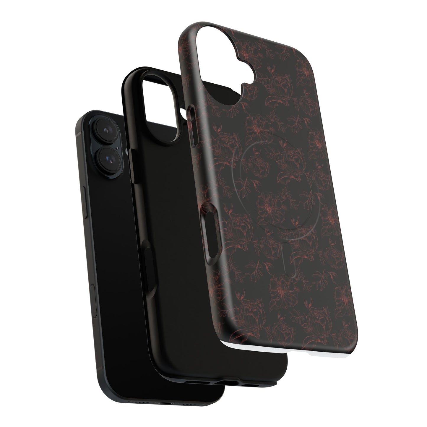 Magnetic Phone Case - Black and Red Floral Pattern iPhone Case