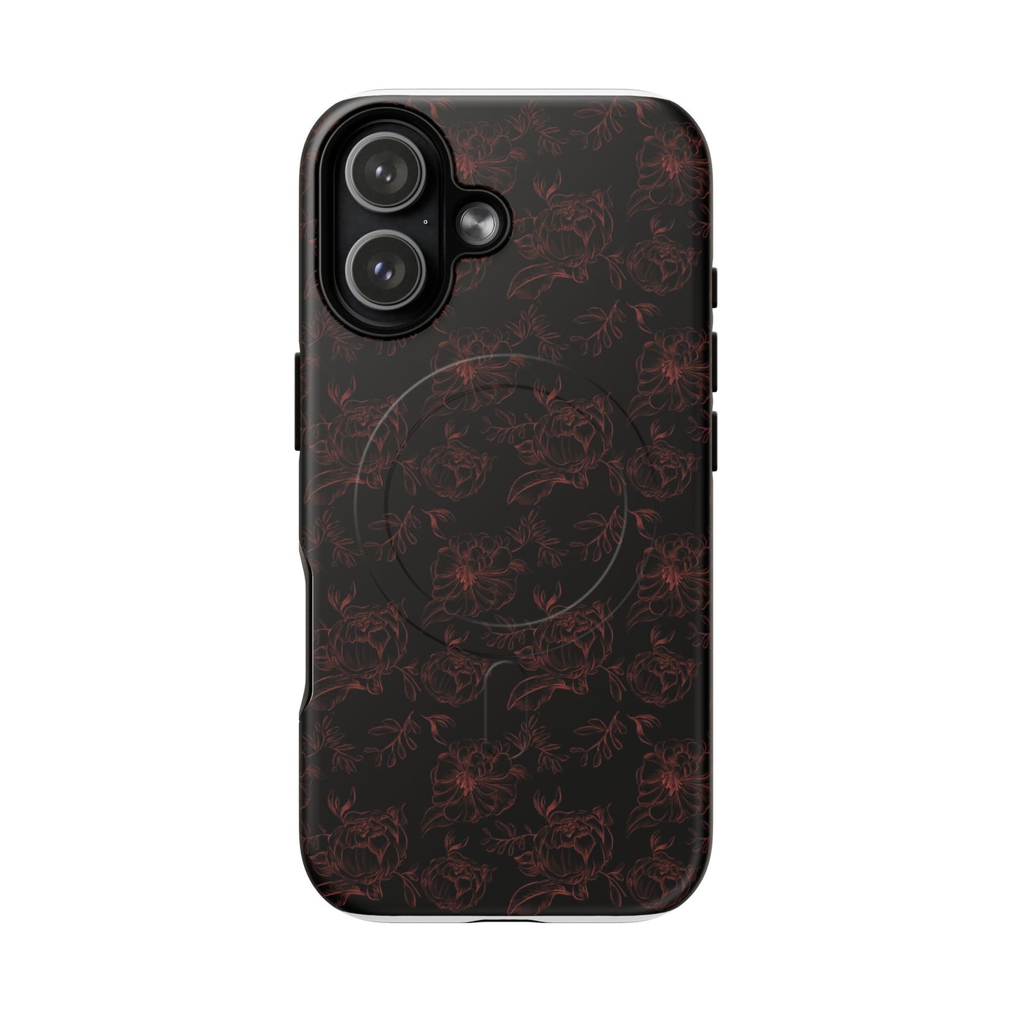 Magnetic Phone Case - Black and Red Floral Pattern iPhone Case