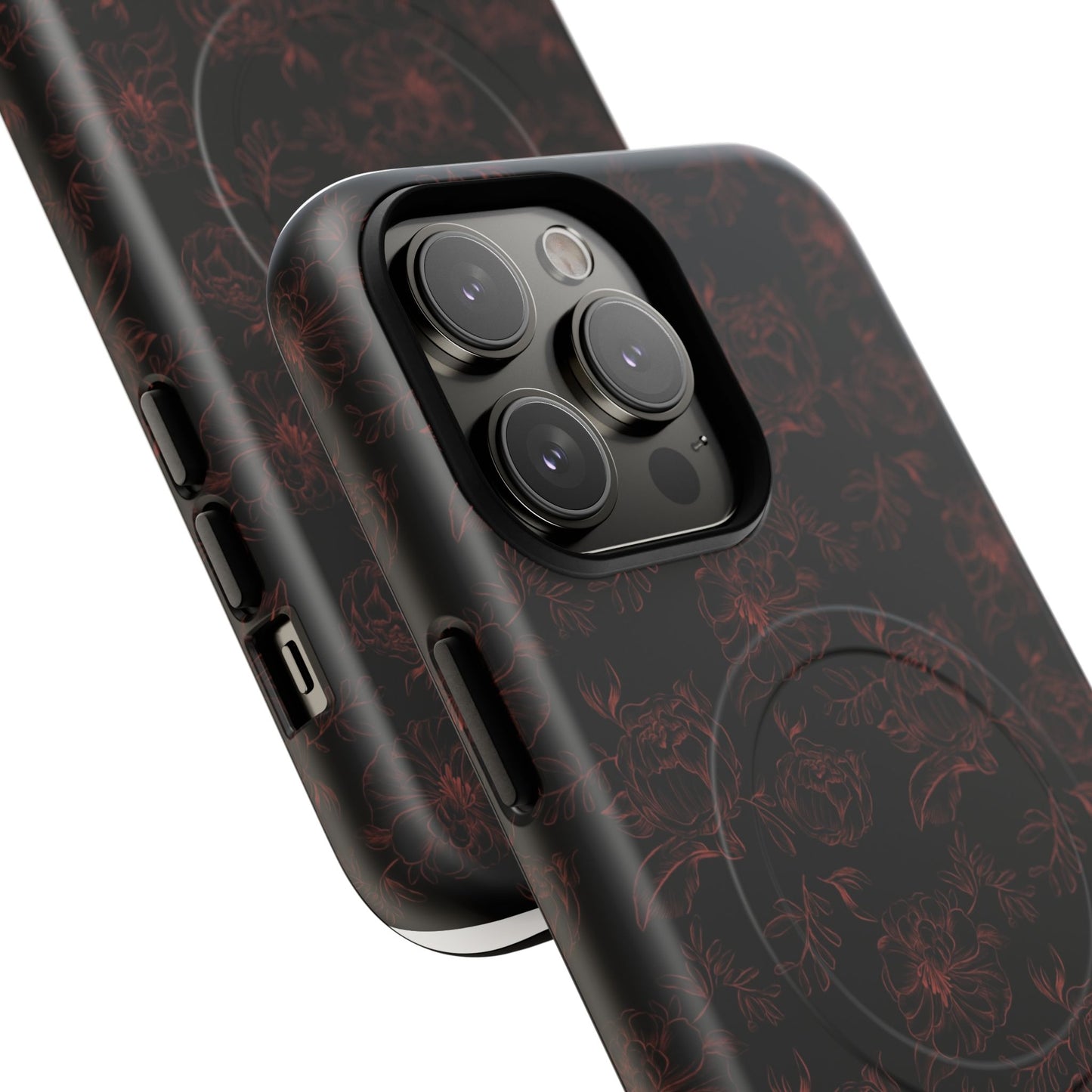 Magnetic Phone Case - Black and Red Floral Pattern iPhone Case