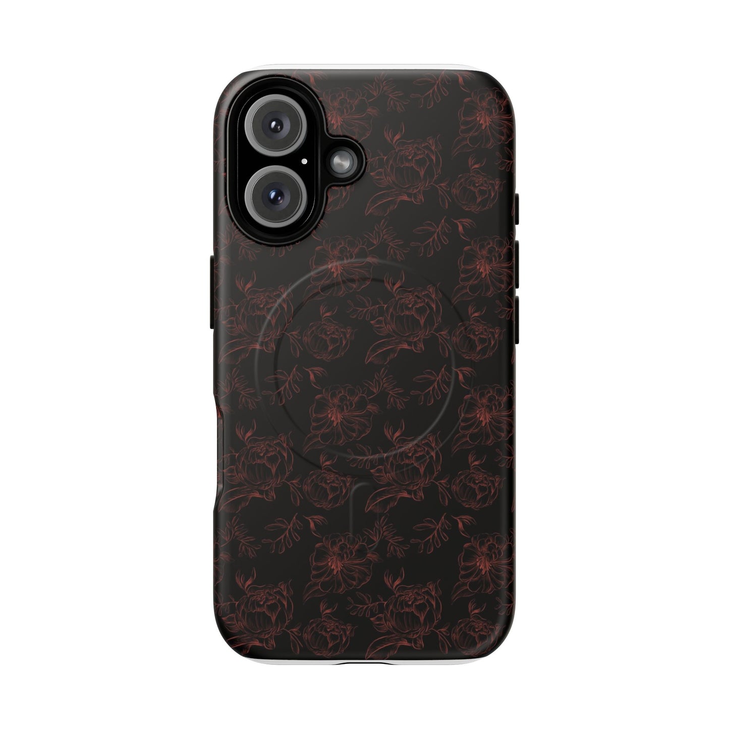 Magnetic Phone Case - Black and Red Floral Pattern iPhone Case