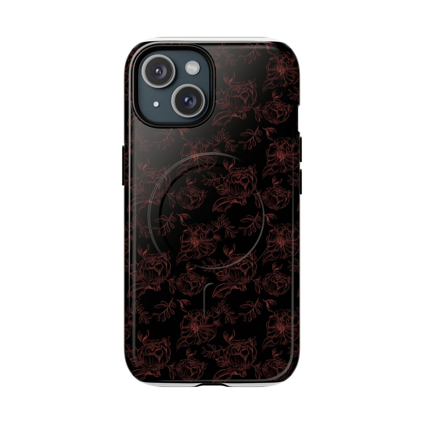 Magnetic Phone Case - Black and Red Floral Pattern iPhone Case