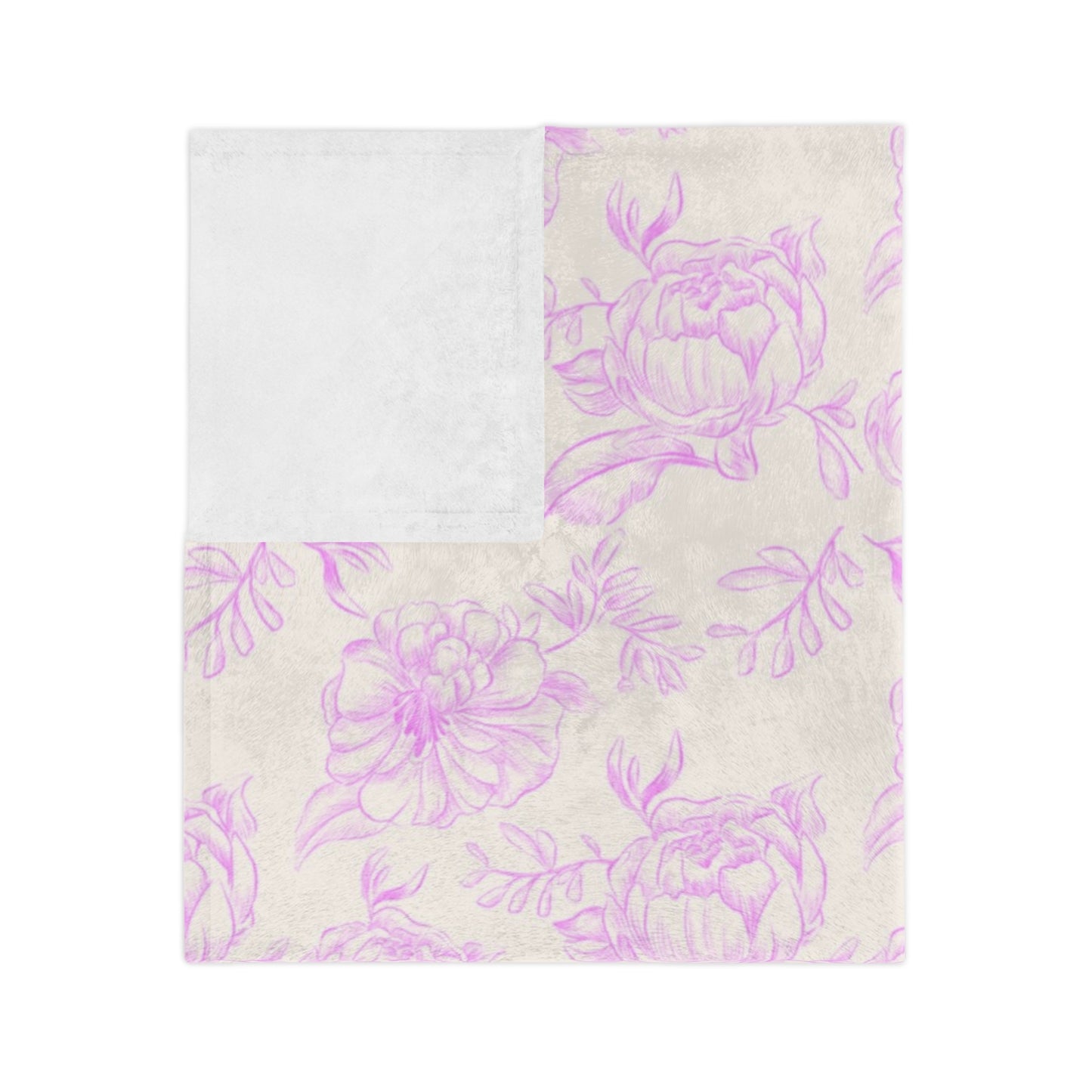 Velveteen Microfiber Blanket - Pink and White Handmade Pattern, Cozy Gift