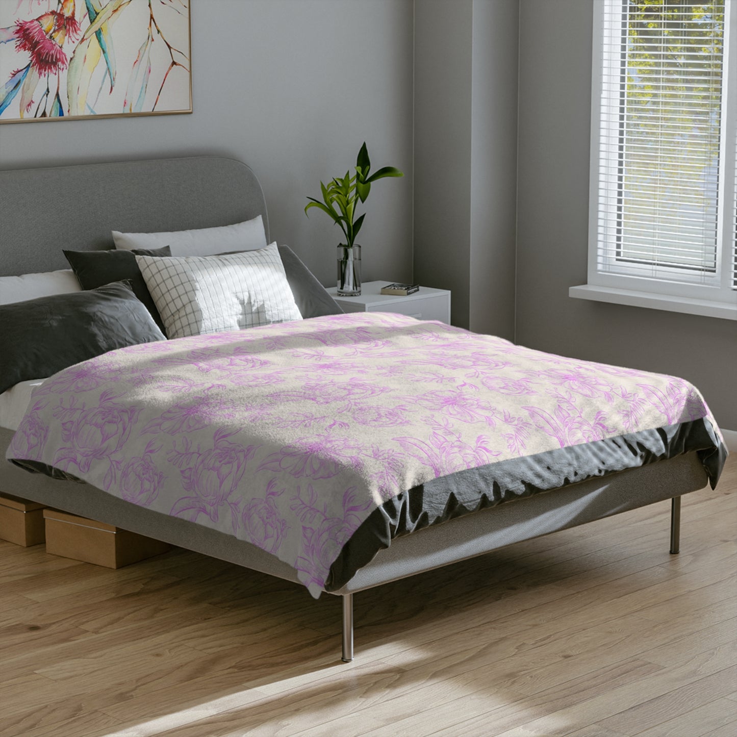 Velveteen Microfiber Blanket - Pink and White Handmade Pattern, Cozy Gift