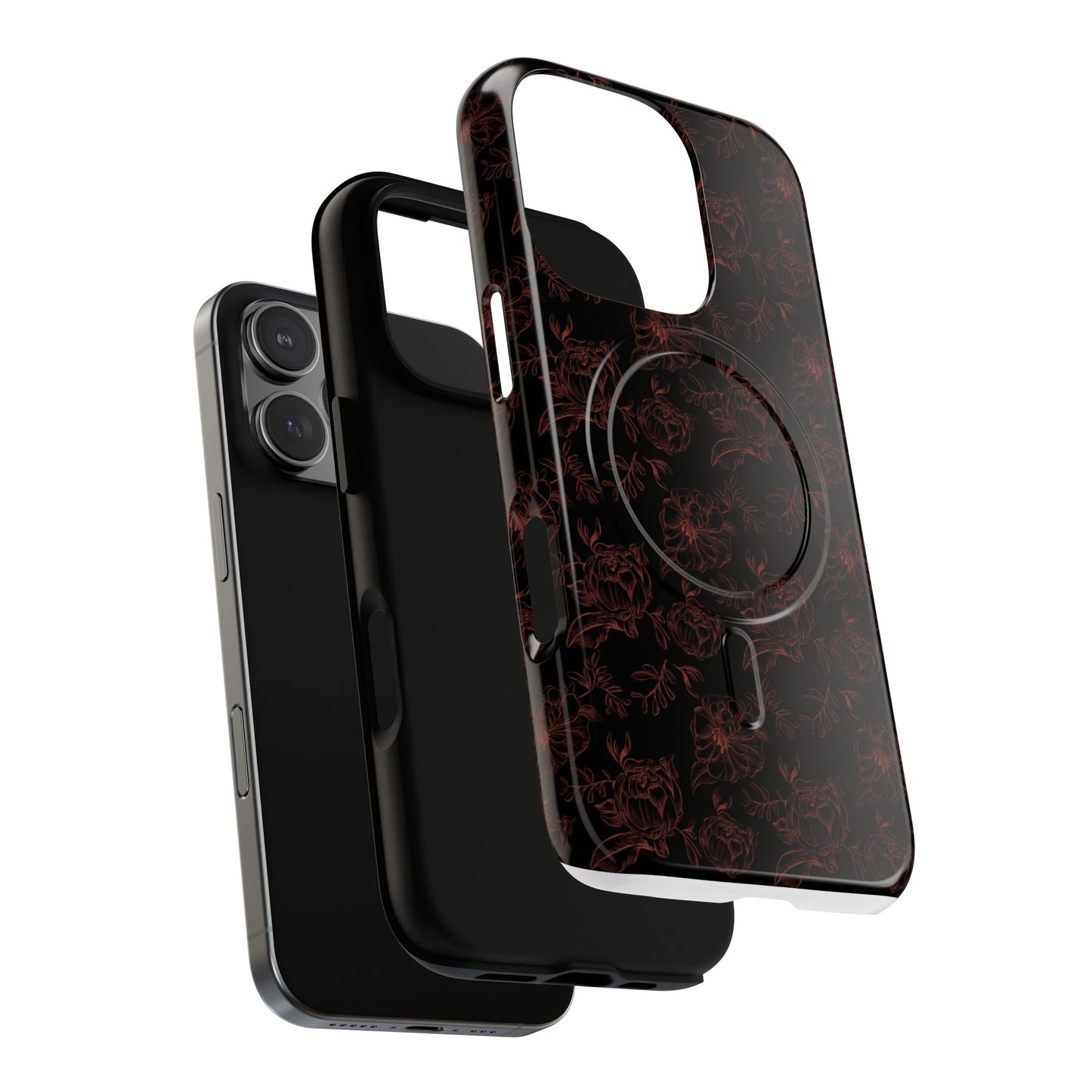 Magnetic Phone Case - Black and Red Floral Pattern iPhone Case