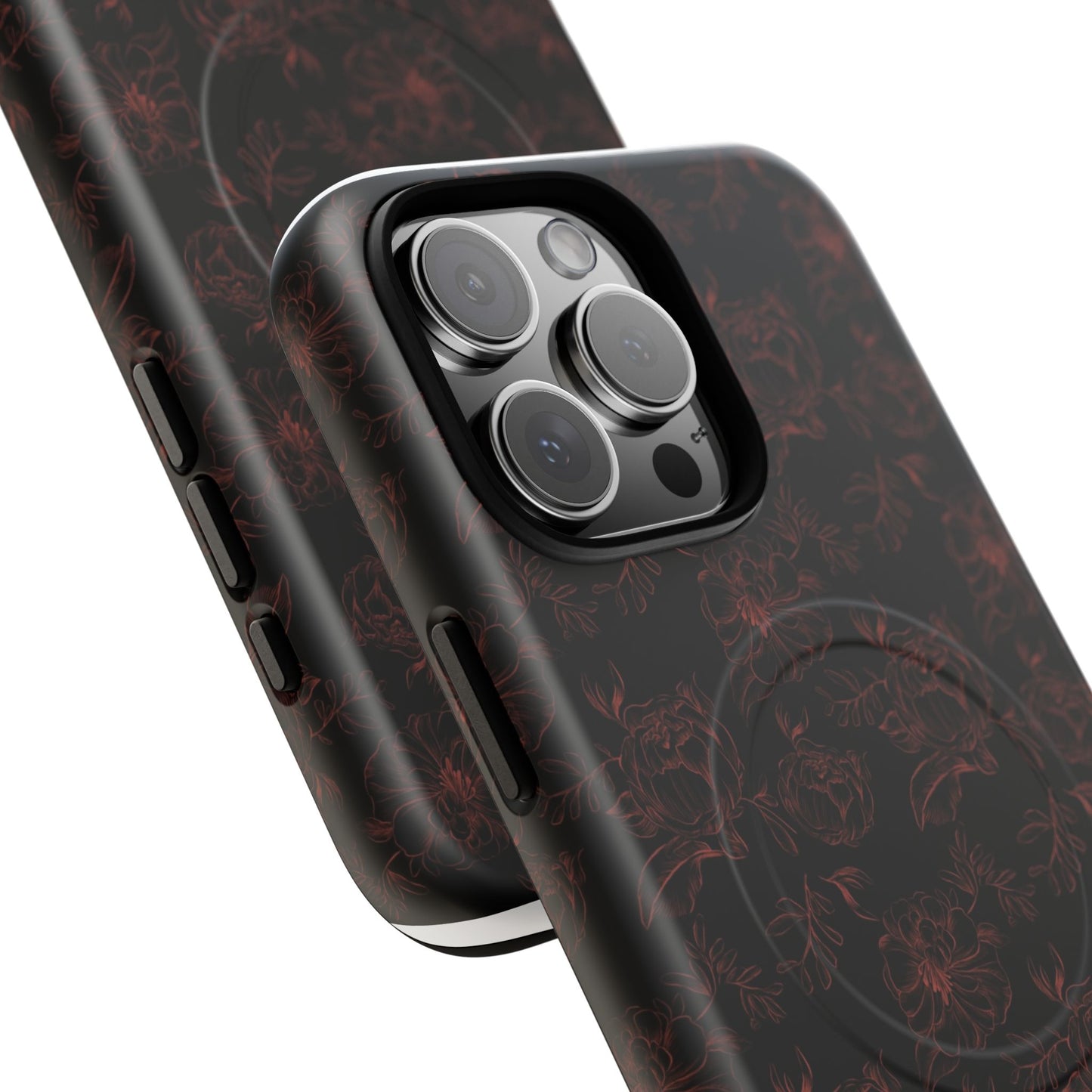Magnetic Phone Case - Black and Red Floral Pattern iPhone Case