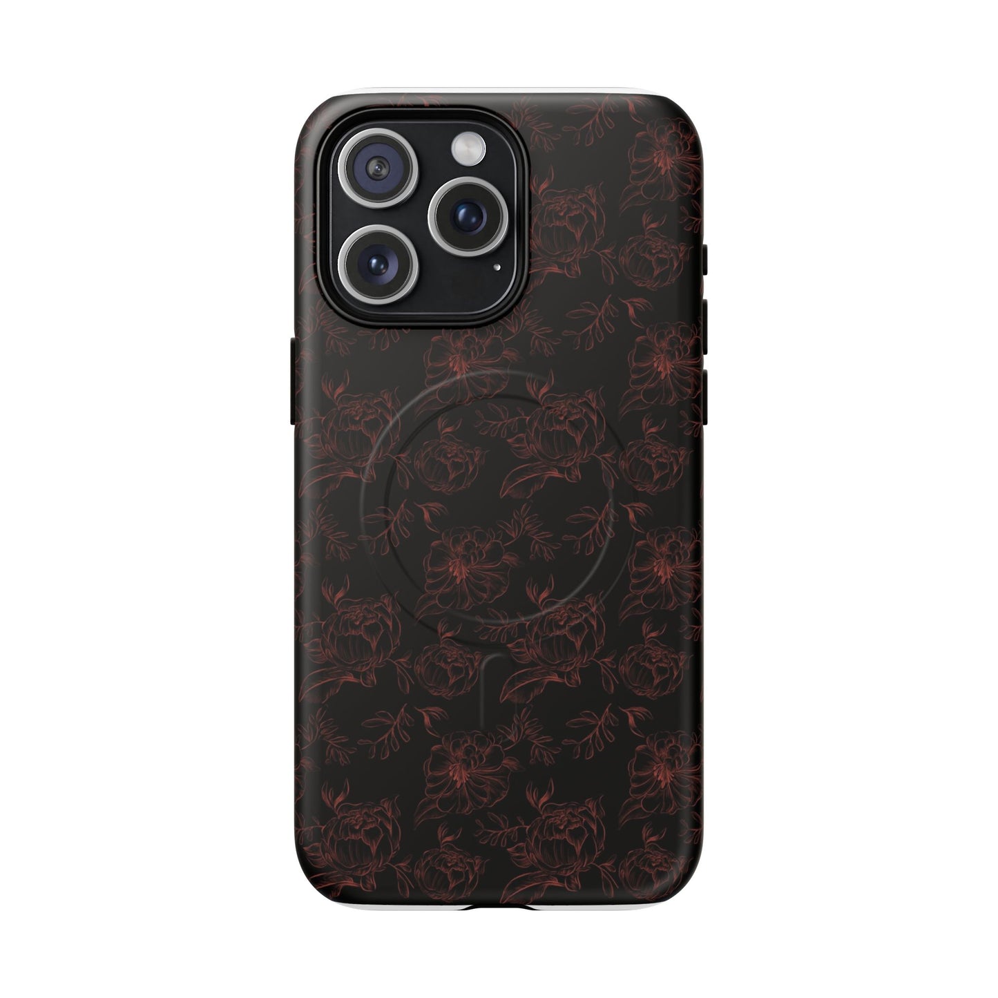 Magnetic Phone Case - Black and Red Floral Pattern iPhone Case
