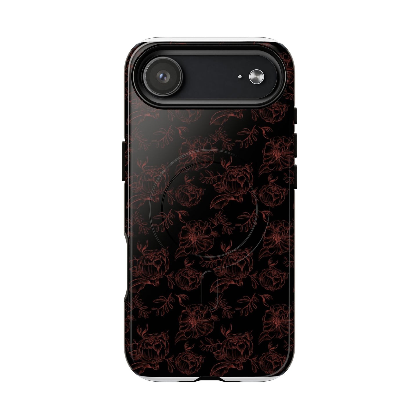 Magnetic Phone Case - Black and Red Floral Pattern iPhone Case