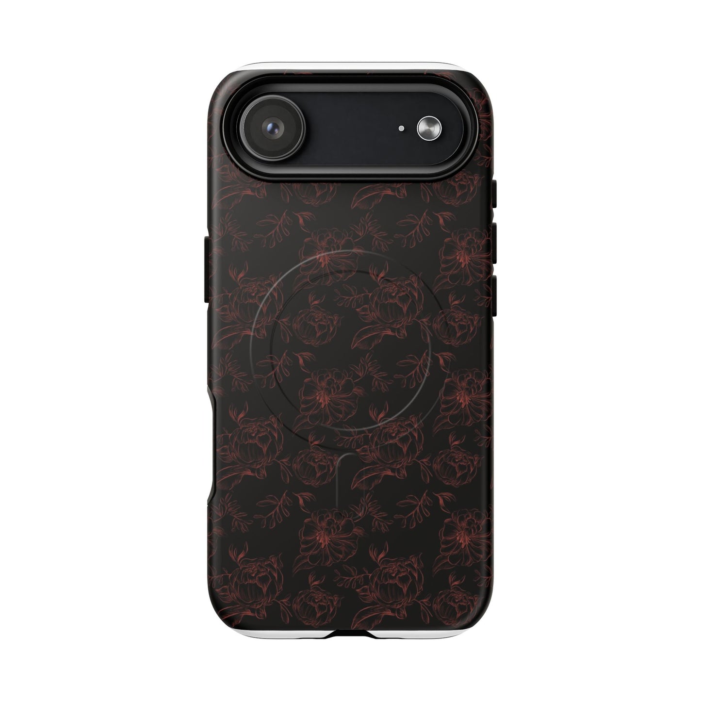 Magnetic Phone Case - Black and Red Floral Pattern iPhone Case