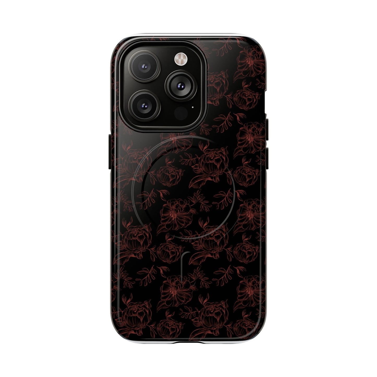 Magnetic Phone Case - Black and Red Floral Pattern iPhone Case