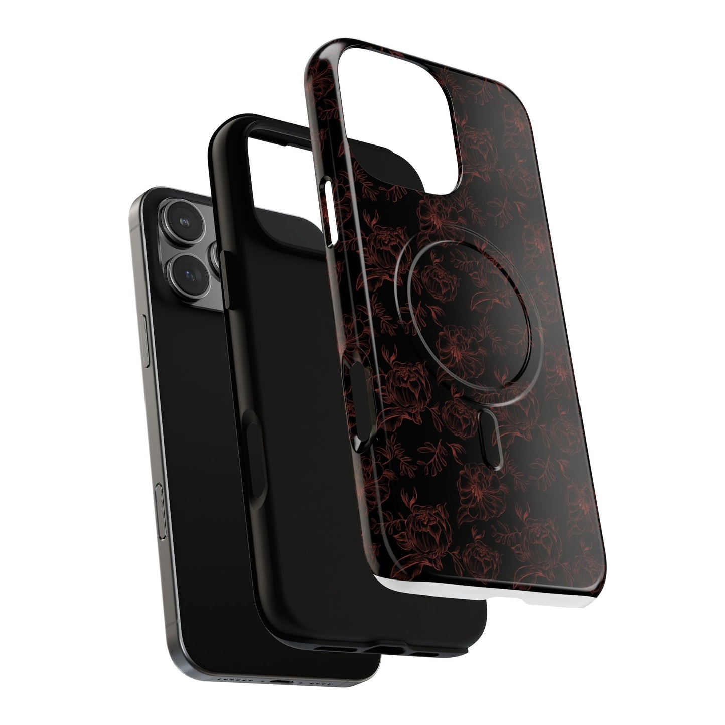 Magnetic Phone Case - Black and Red Floral Pattern iPhone Case