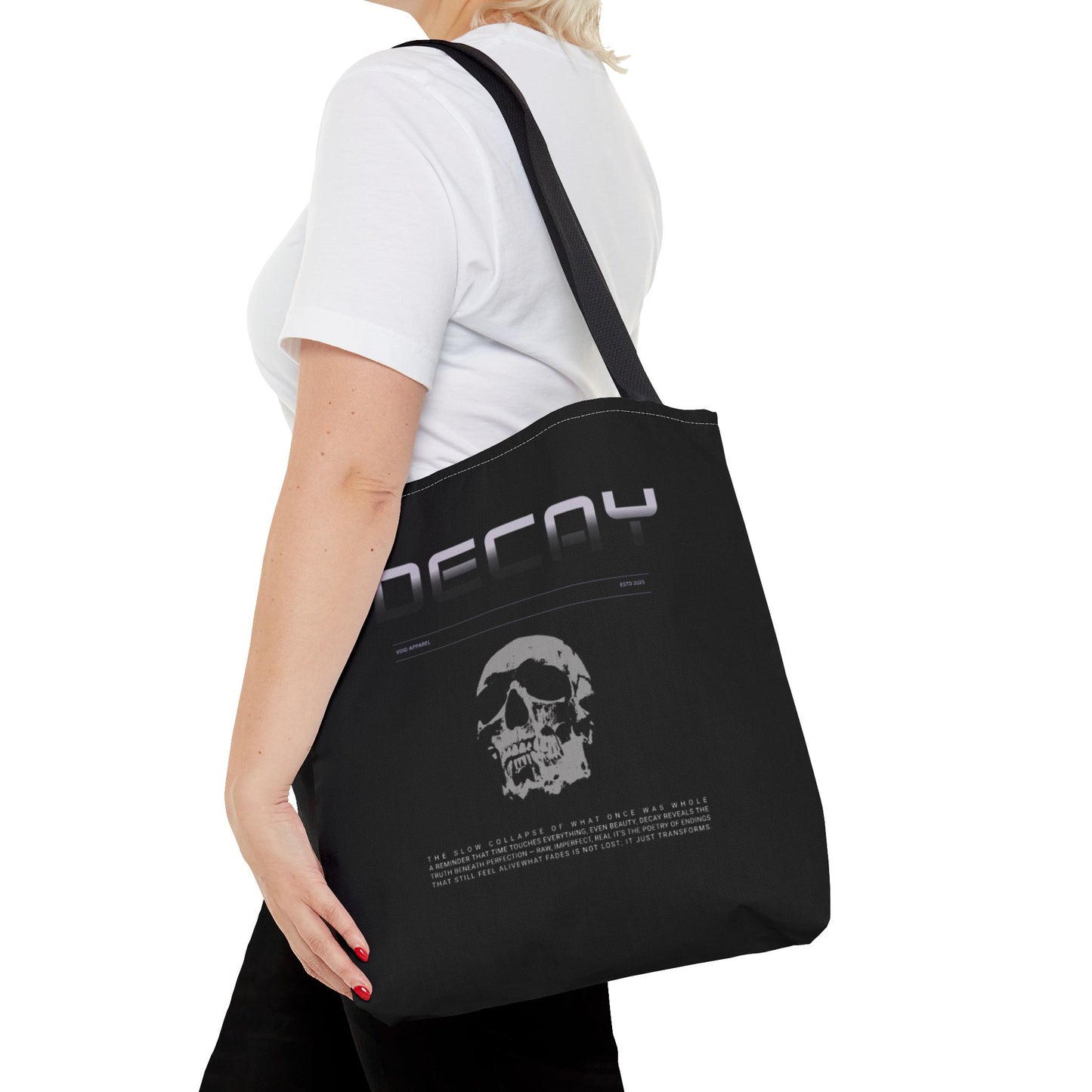 “DECAY” Black Tote Bag | Gothic Grunge Skull Aesthetic Tote by VOID Apparel