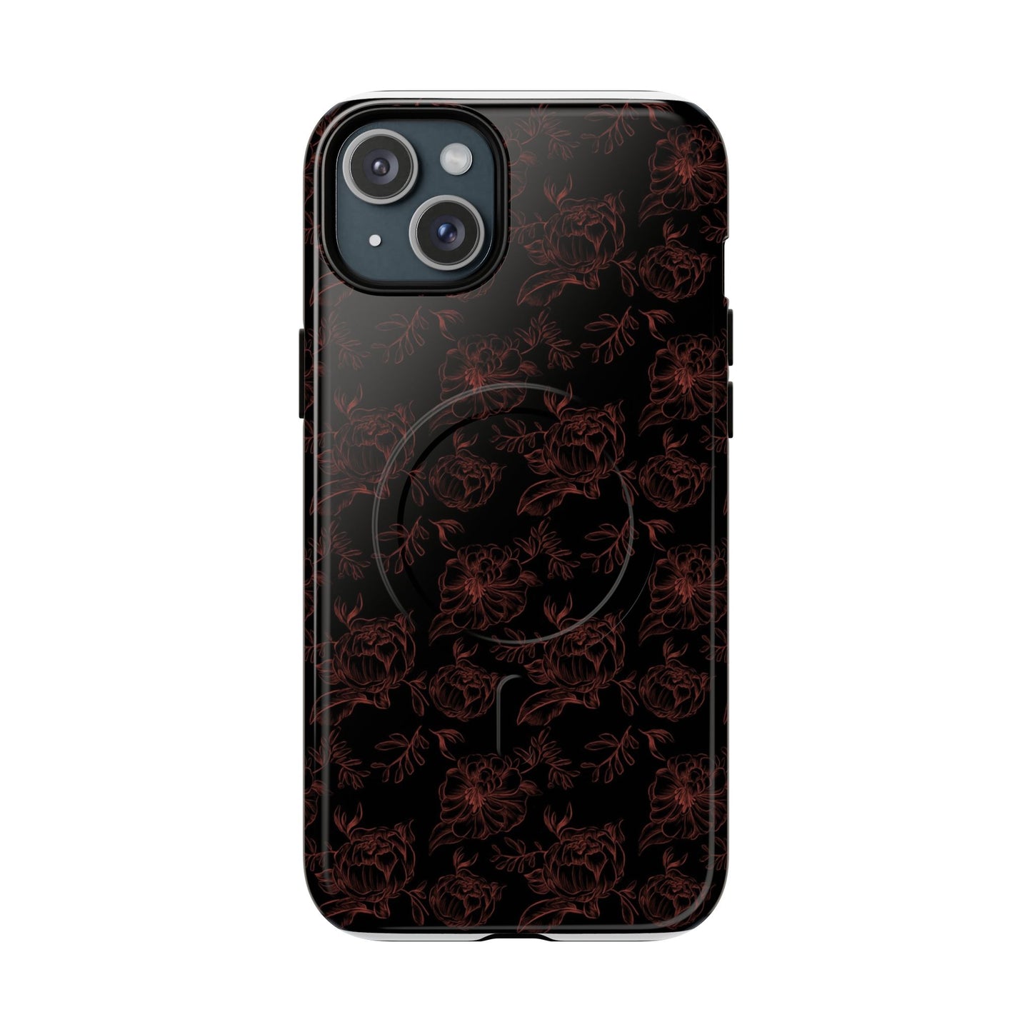 Magnetic Phone Case - Black and Red Floral Pattern iPhone Case