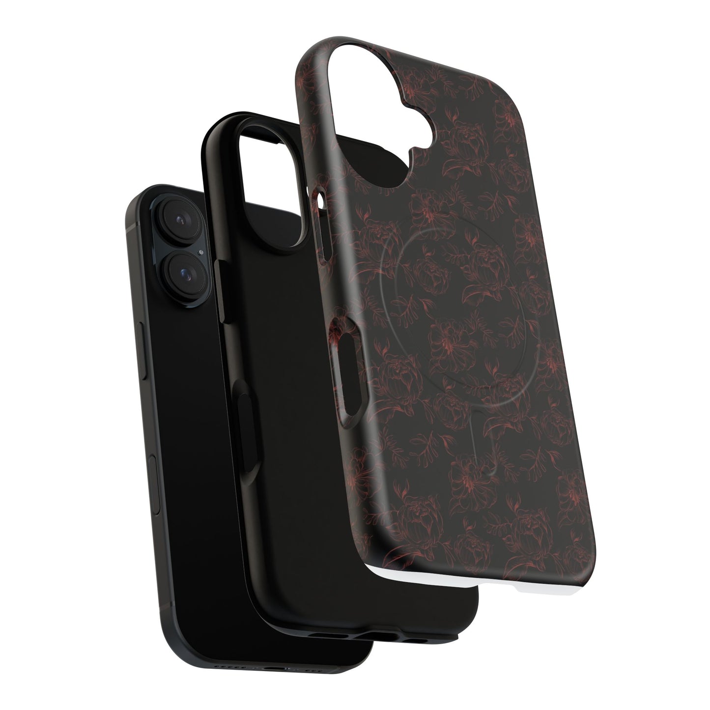 Magnetic Phone Case - Black and Red Floral Pattern iPhone Case