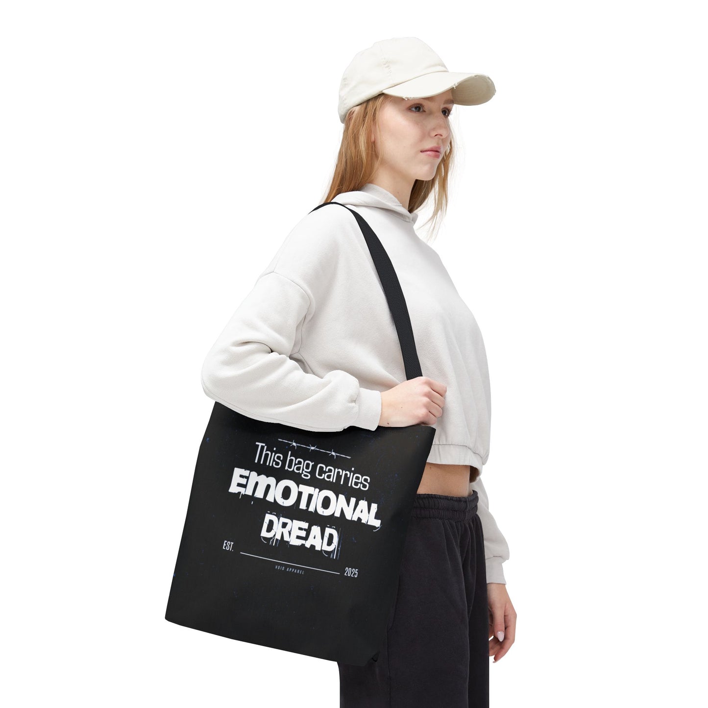 “This Bag Carries Emotional Dread” Black Tote Bag | Grunge Aesthetic Tote for Everyday Use