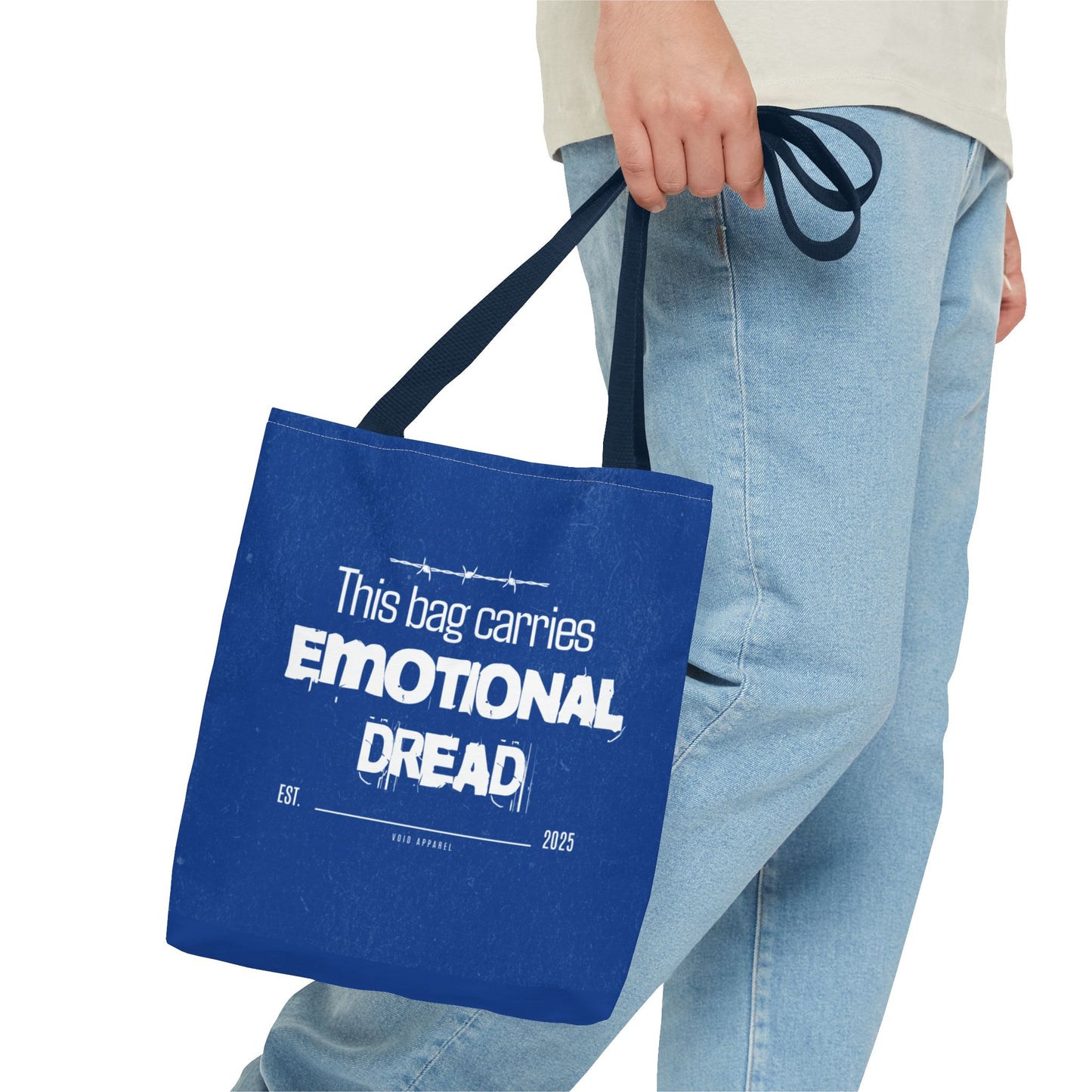 “This Bag Carries Emotional Dread” Blue Tote Bag | Grunge Aesthetic Tote for Everyday Use