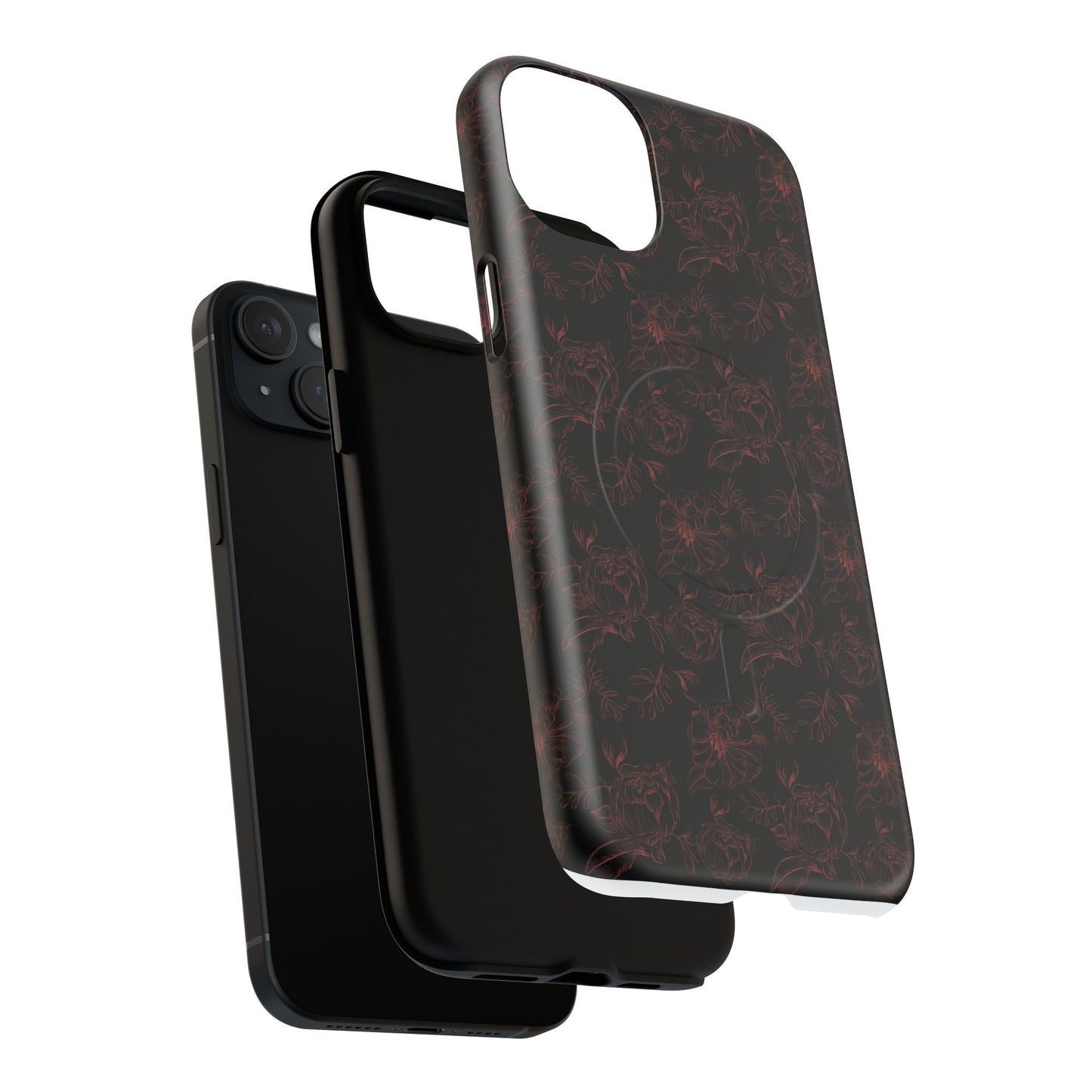 Magnetic Phone Case - Black and Red Floral Pattern iPhone Case