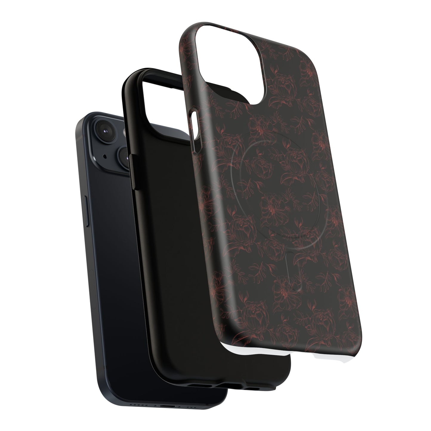 Magnetic Phone Case - Black and Red Floral Pattern iPhone Case