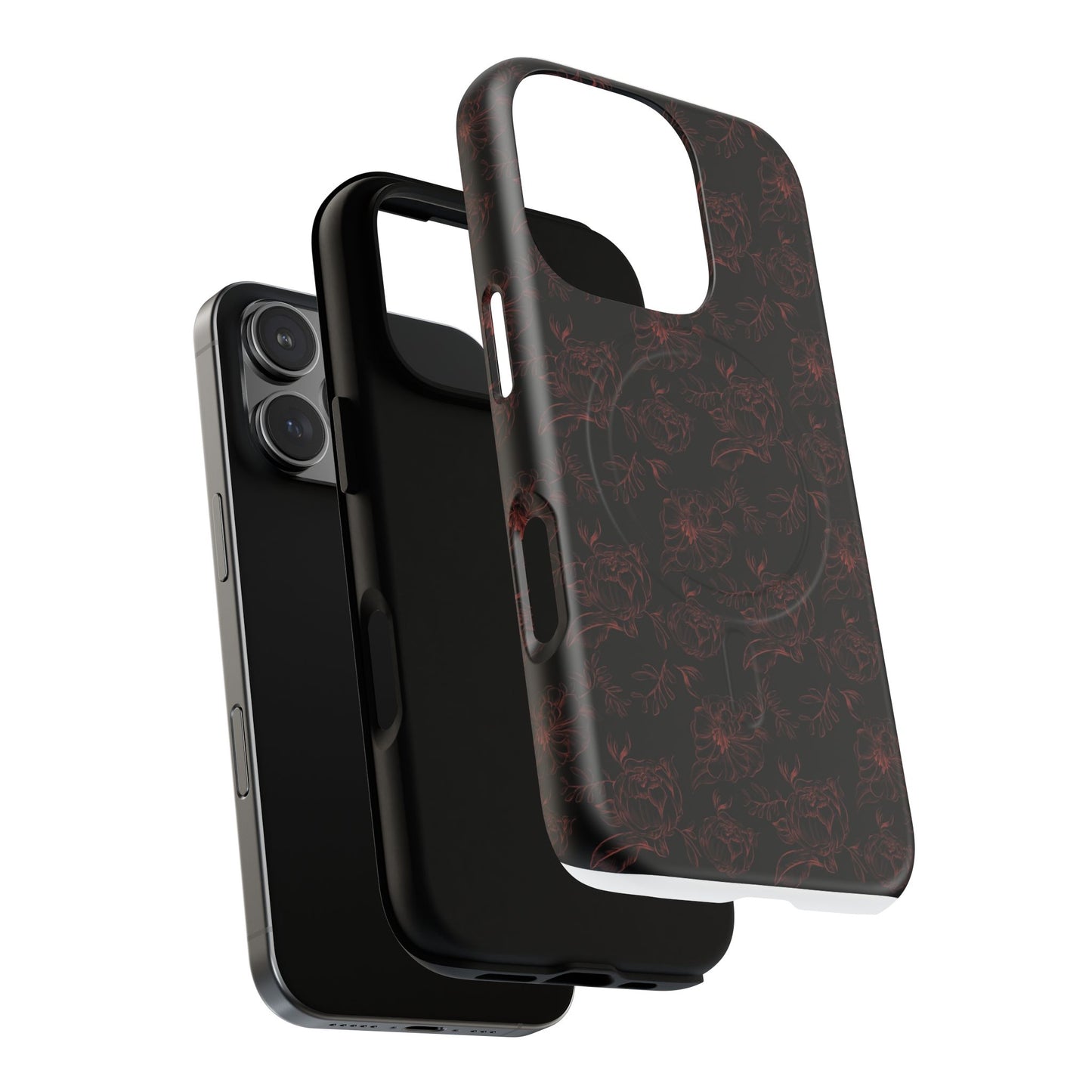 Magnetic Phone Case - Black and Red Floral Pattern iPhone Case