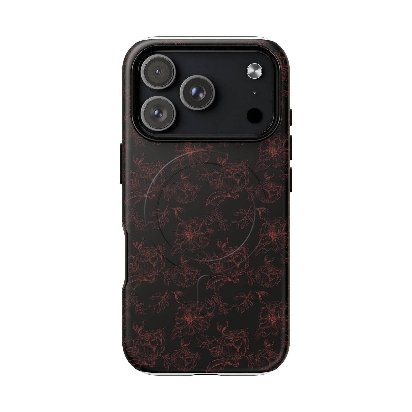 Magnetic Phone Case - Black and Red Floral Pattern iPhone Case