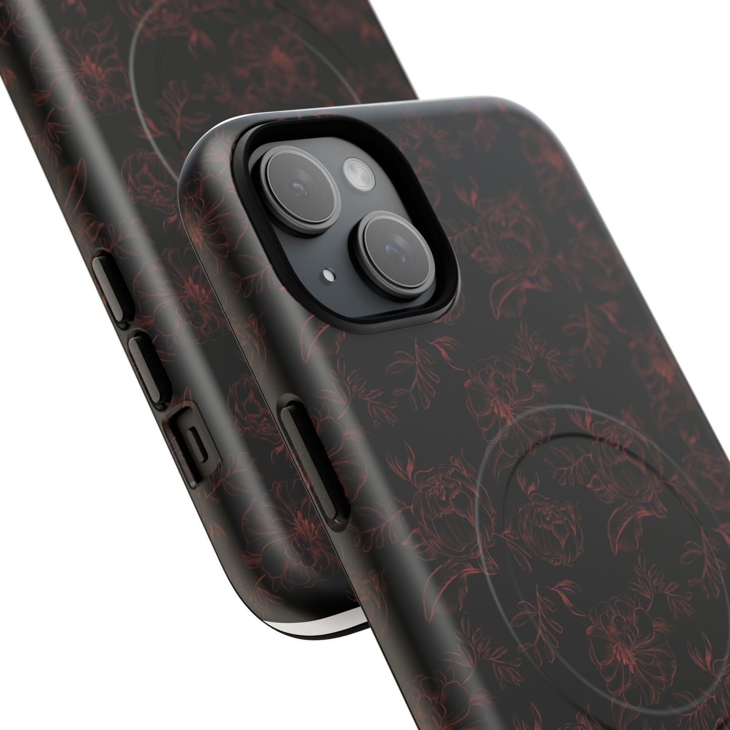 Magnetic Phone Case - Black and Red Floral Pattern iPhone Case
