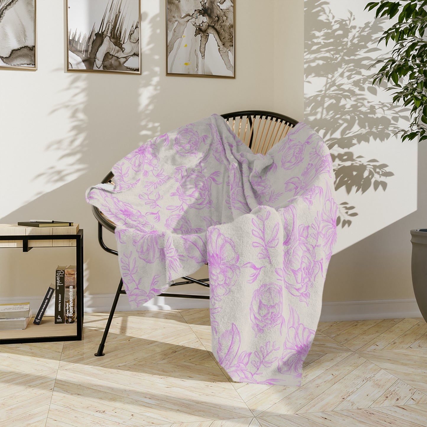 Velveteen Microfiber Blanket - Pink and White Handmade Pattern, Cozy Gift