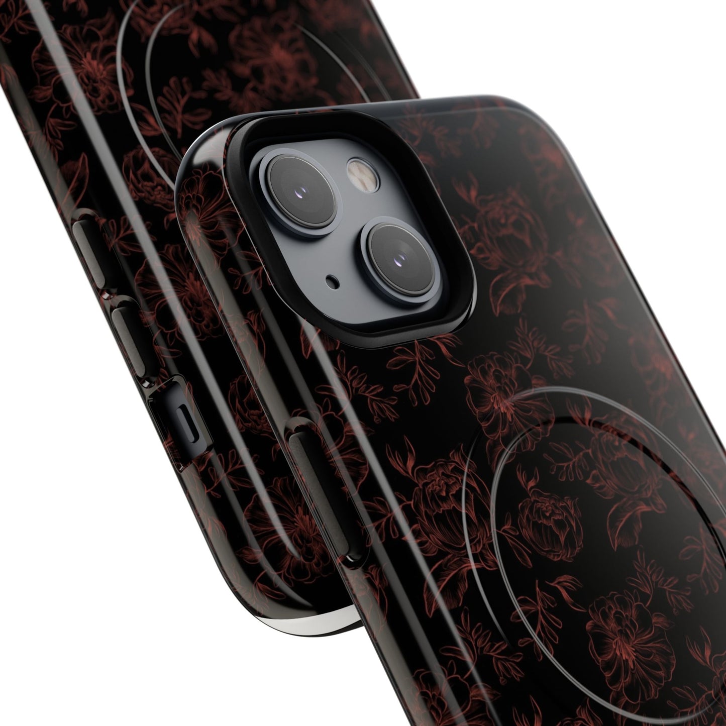 Magnetic Phone Case - Black and Red Floral Pattern iPhone Case