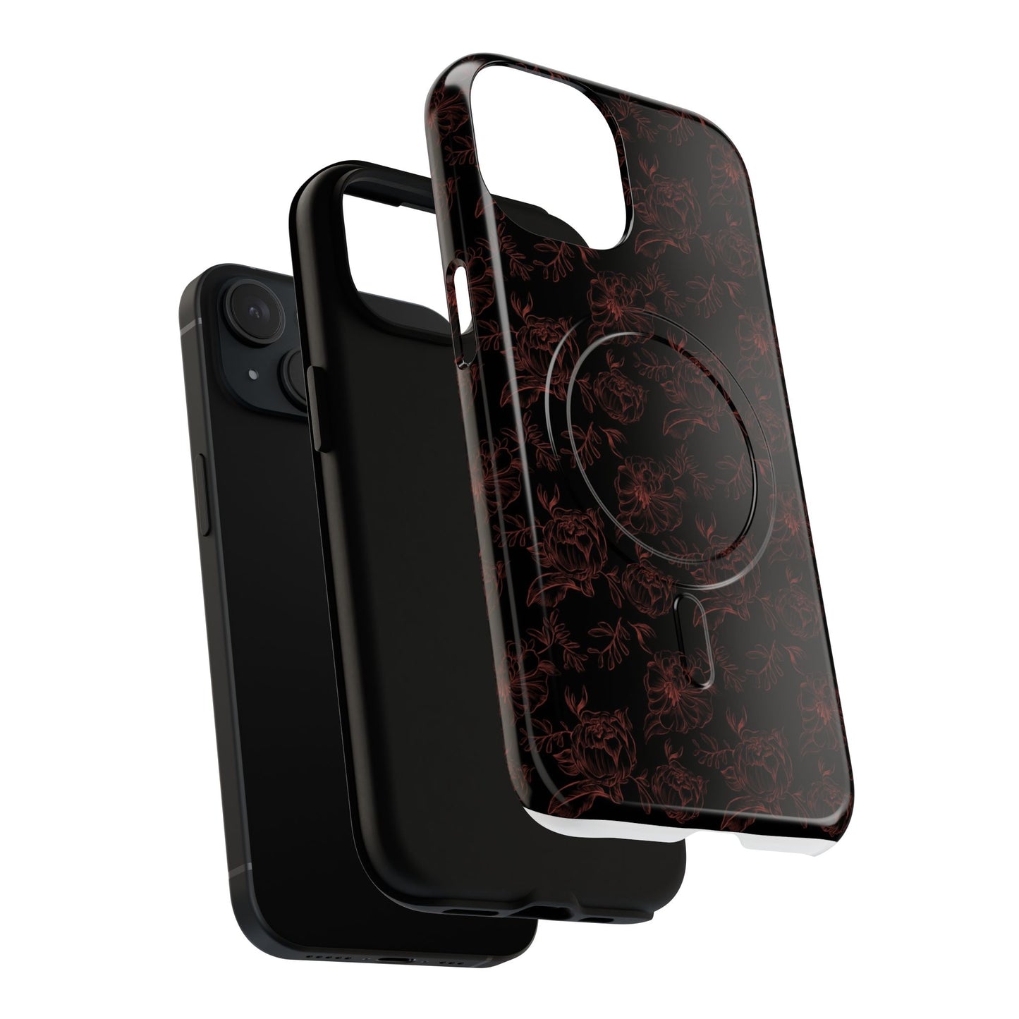 Magnetic Phone Case - Black and Red Floral Pattern iPhone Case