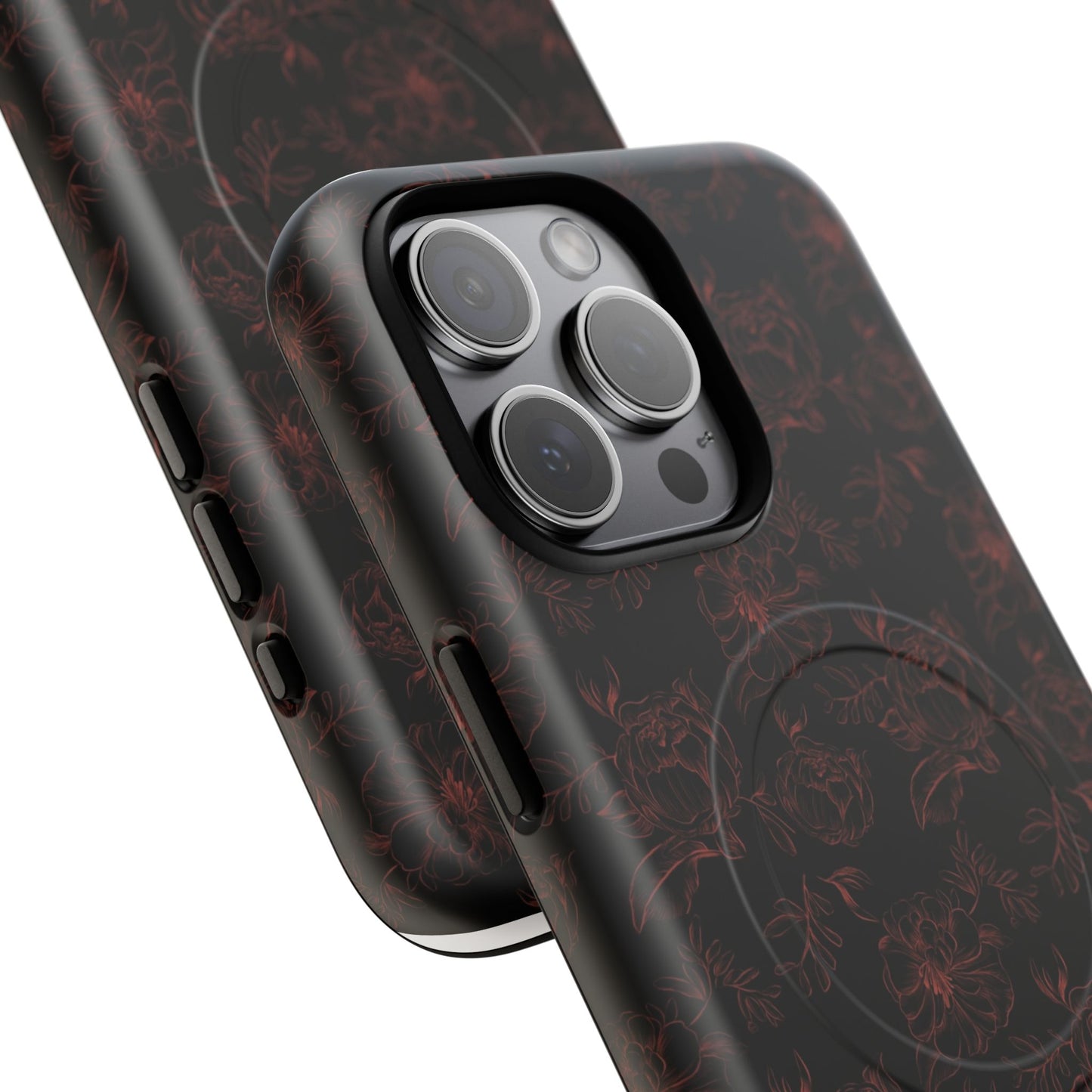 Magnetic Phone Case - Black and Red Floral Pattern iPhone Case