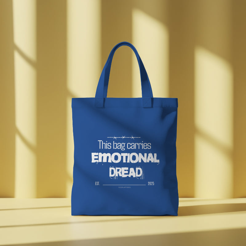 “This Bag Carries Emotional Dread” Blue Tote Bag | Grunge Aesthetic Tote for Everyday Use