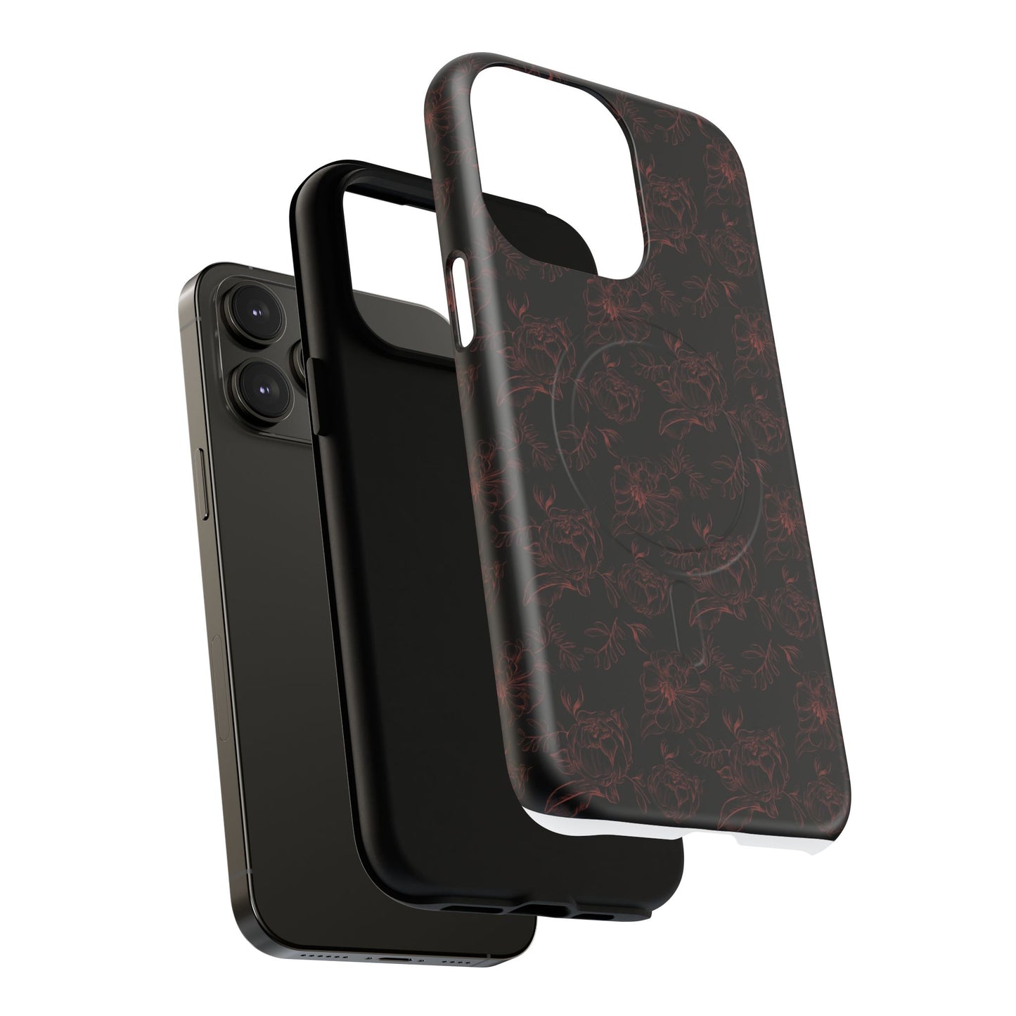 Magnetic Phone Case - Black and Red Floral Pattern iPhone Case