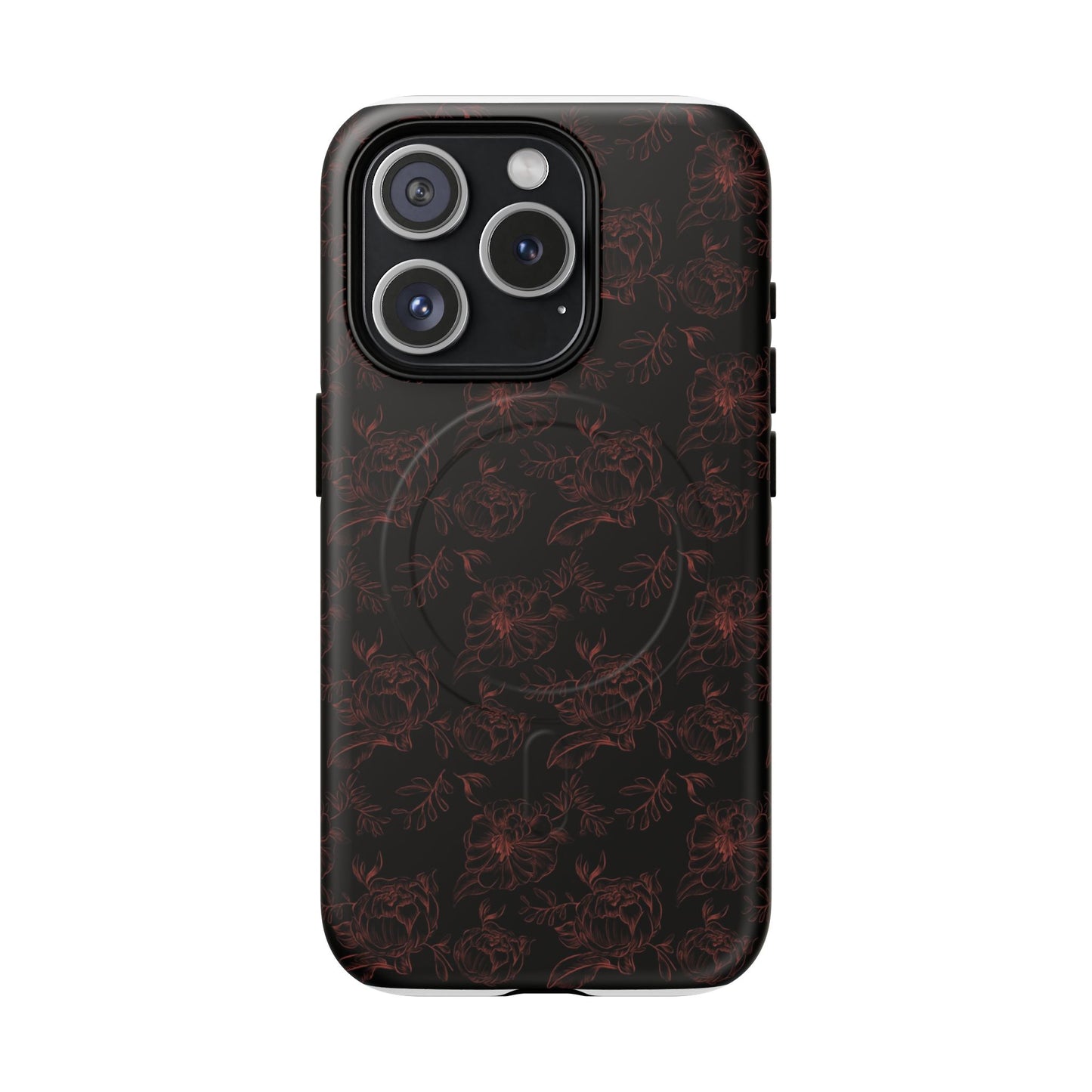 Magnetic Phone Case - Black and Red Floral Pattern iPhone Case