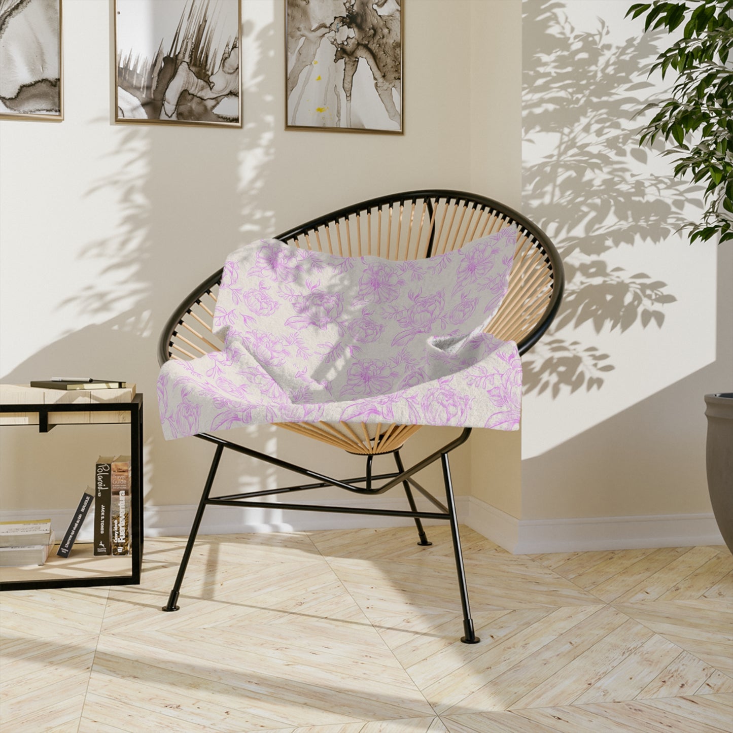 Velveteen Microfiber Blanket - Pink and White Handmade Pattern, Cozy Gift