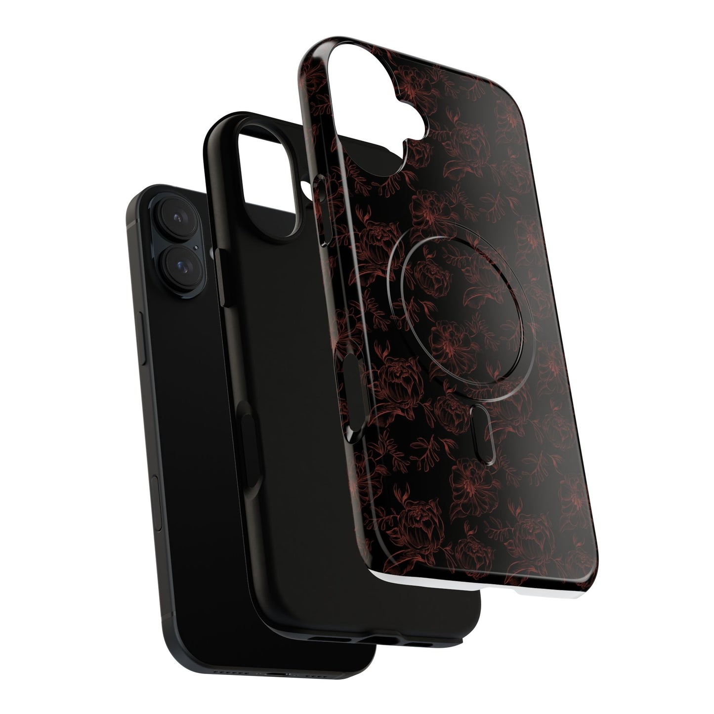 Magnetic Phone Case - Black and Red Floral Pattern iPhone Case
