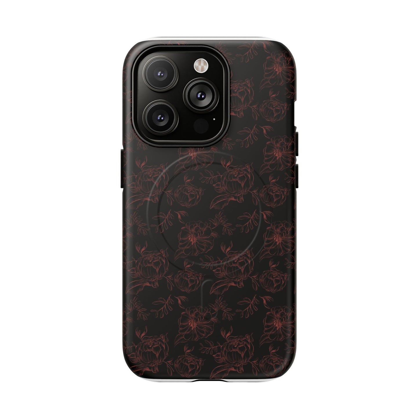 Magnetic Phone Case - Black and Red Floral Pattern iPhone Case