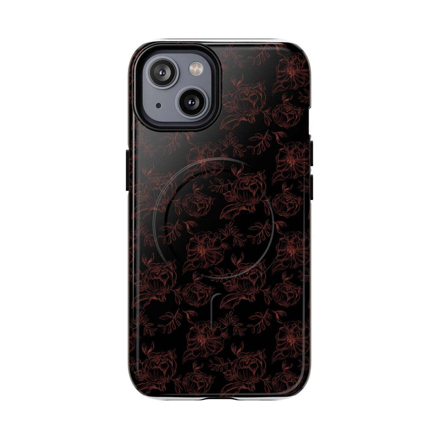 Magnetic Phone Case - Black and Red Floral Pattern iPhone Case