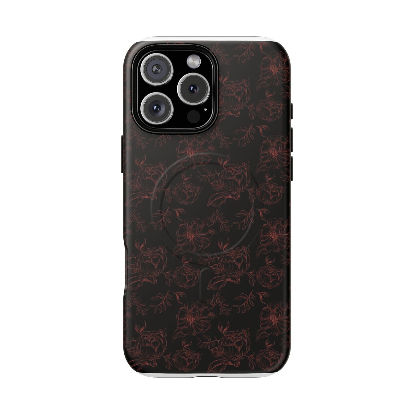 Magnetic Phone Case - Black and Red Floral Pattern iPhone Case