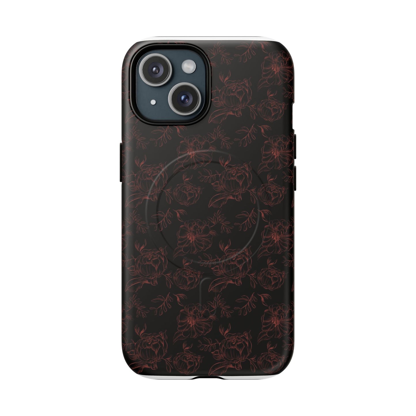 Magnetic Phone Case - Black and Red Floral Pattern iPhone Case