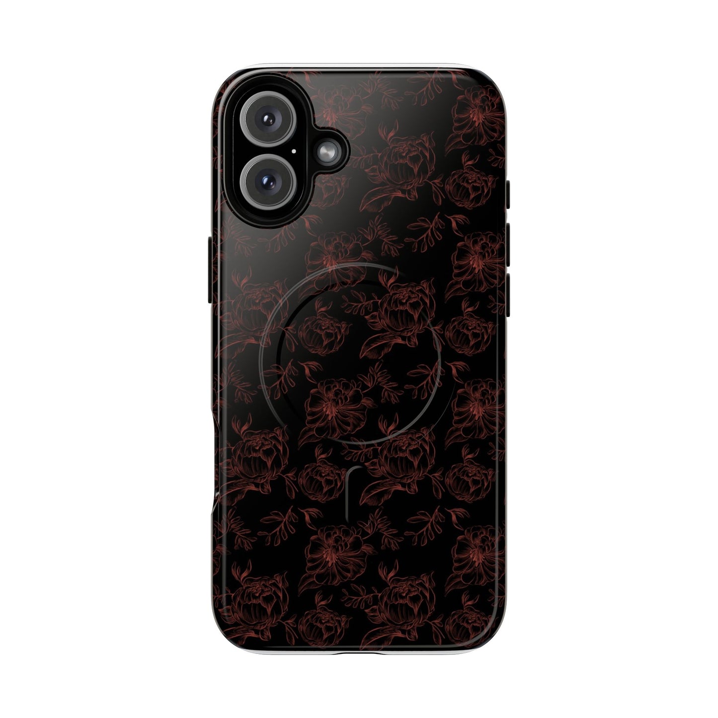 Magnetic Phone Case - Black and Red Floral Pattern iPhone Case
