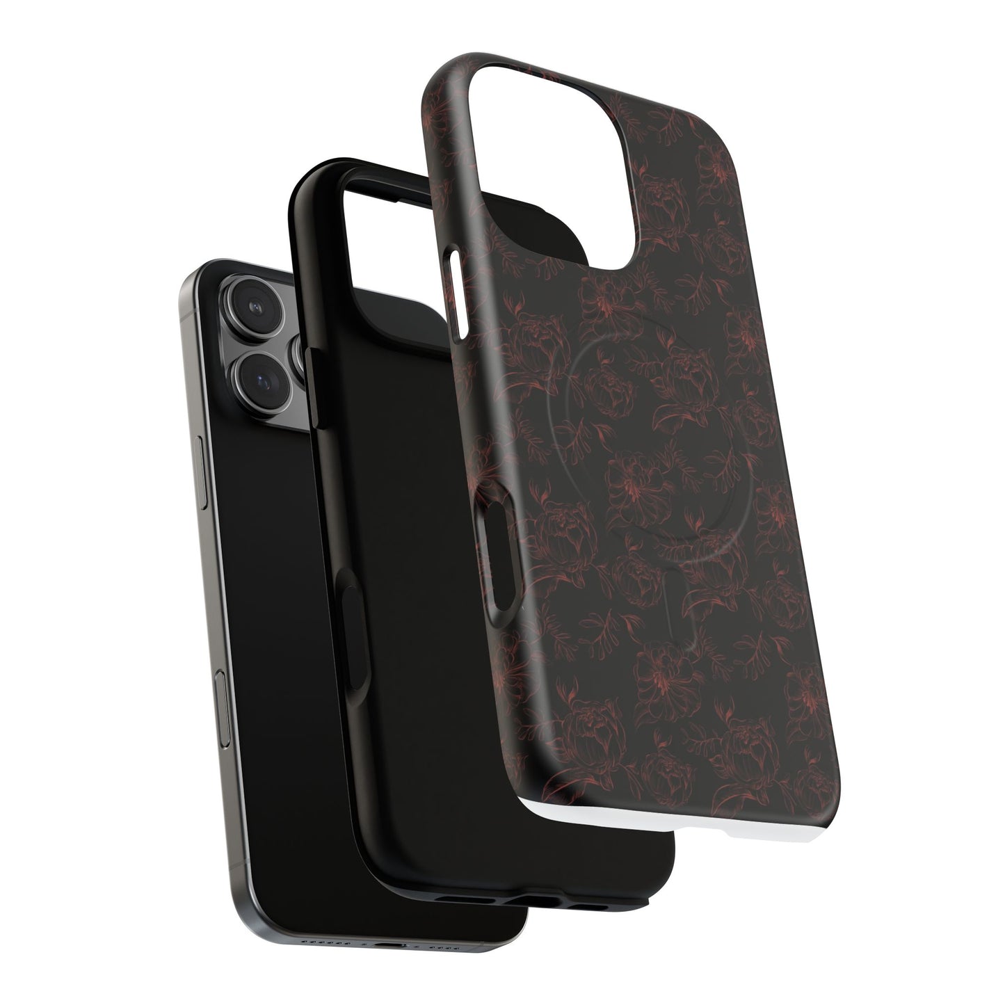 Magnetic Phone Case - Black and Red Floral Pattern iPhone Case